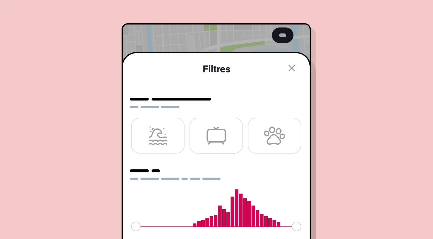 Interface mobile d'Airbnb avec le panel de filtre affiché